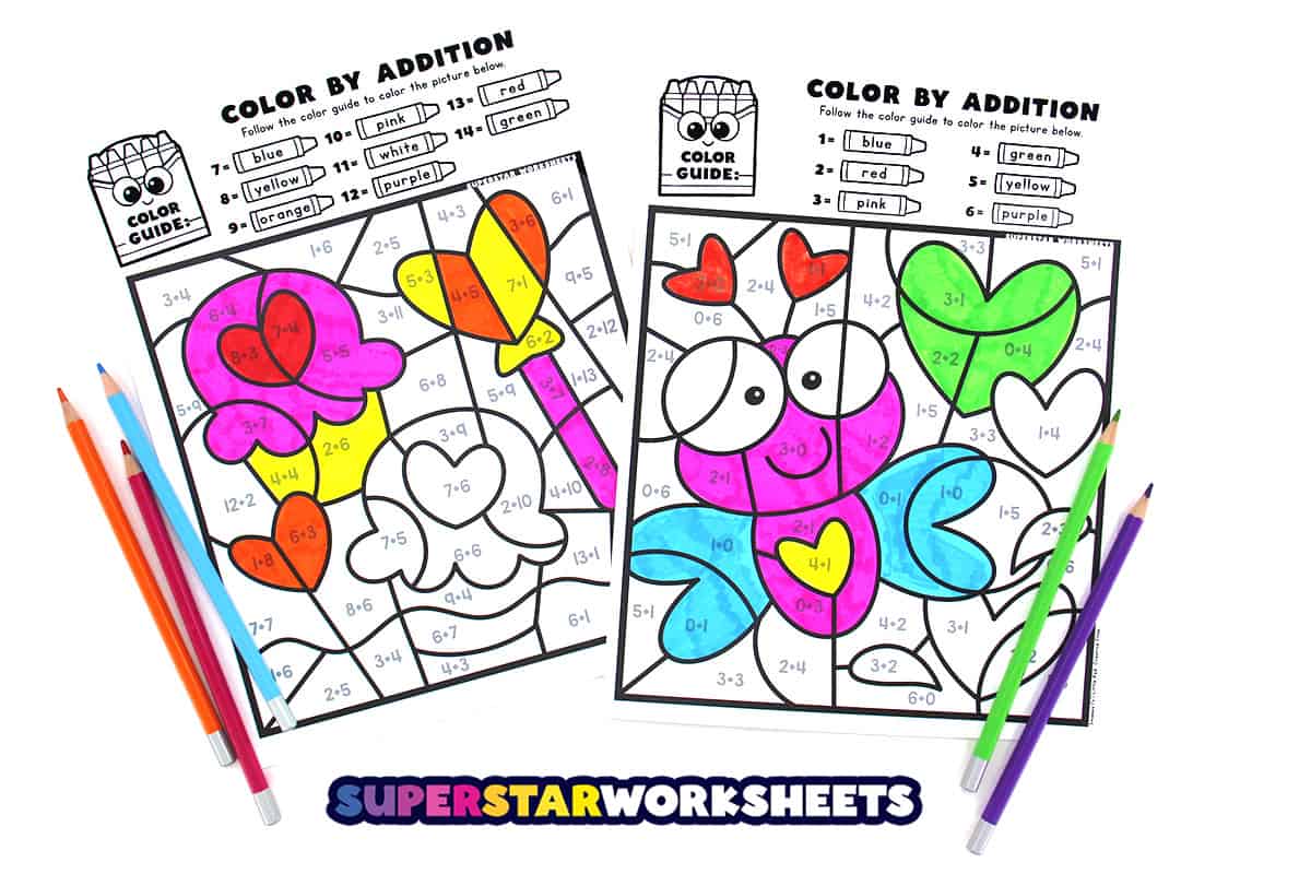 valentines day colornumber - superstar worksheets